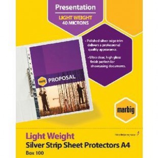 Sheet Protectors A4 Medium Weight Silver Strip 50mic (Pack of 100)