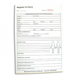 Injuries Register A5 - 25 Pages
