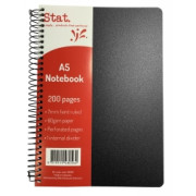 A5 Spiralled Notebook 60gsm 7mm Ruling Black Plastic Cover 200 Pages (Pack of 5)