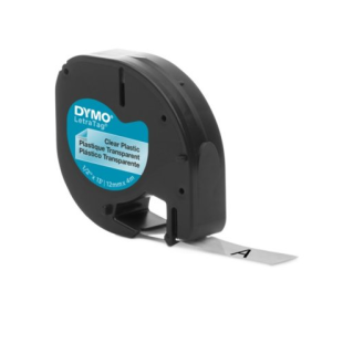 Dymo Letratag Plastic Label Tape 12mm Black on Clear