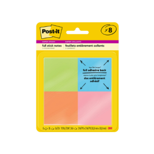 Post It Super Sticky Full Adhesive Notes 50.8x50.8mm Assorted Colours F220-8SSAU