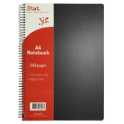 A4 Spiralled Notebook 60gsm 7mm Ruled Black Cover 240 Pages STAT Each